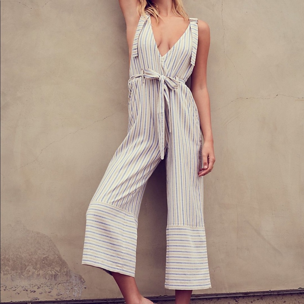 Free People yarn dye stripe overalls
